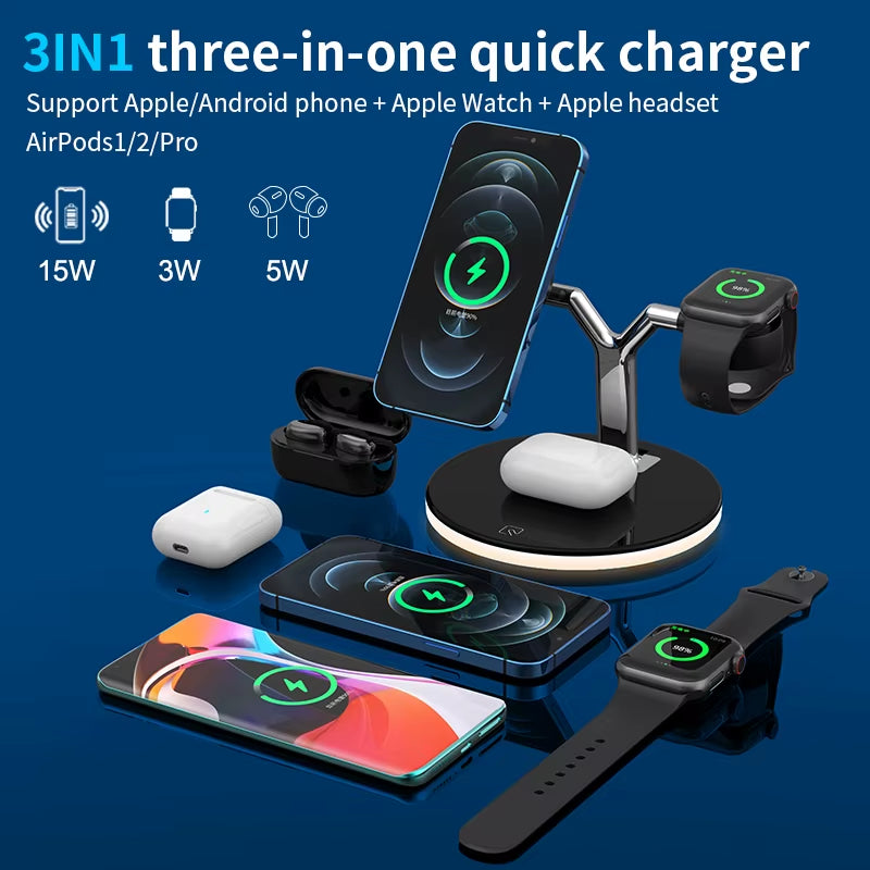 Magnetic 3 in 1 Wireless Charger 30W Fast Charging for Iphone 14 13 12 Pro Max Apple Watch Airpods Pro Charging Dock Station