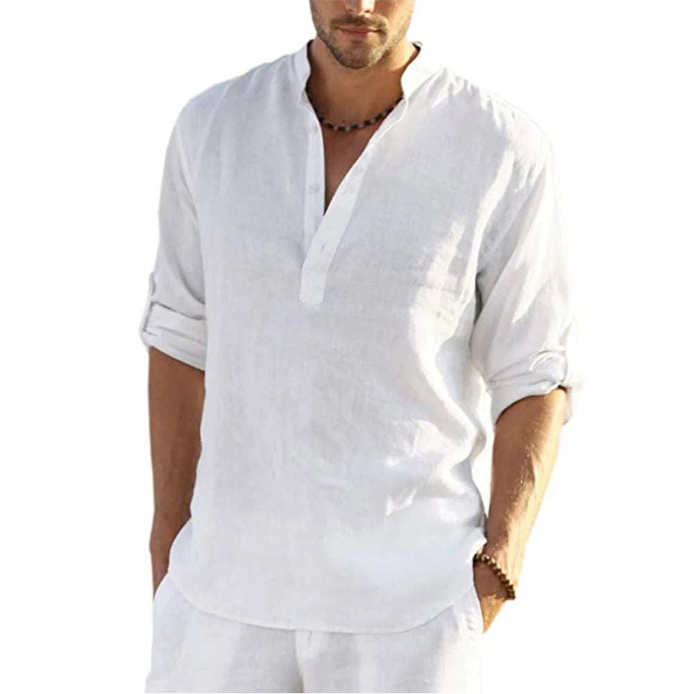 New Men's Casual Cotton Linen Shirt