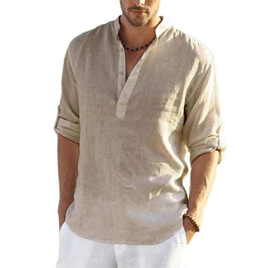 New Men's Casual Cotton Linen Shirt