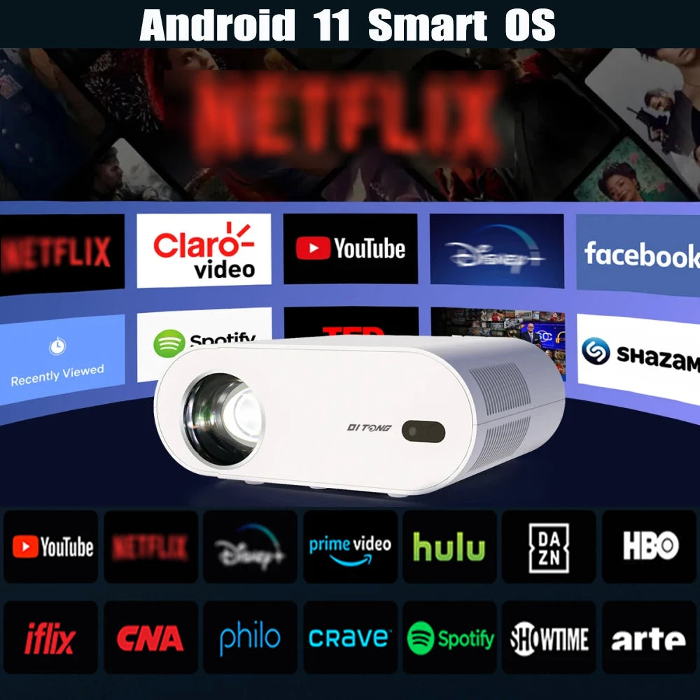 Projector 4K Android with Dual Wifi 6 and Bluetooth Auto Keystone Auto Focus Home Theatre HD Native 1080P Outdoor Movie