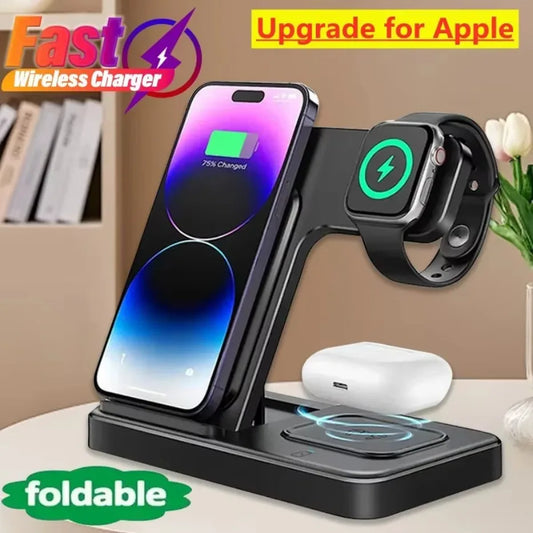 Fast 3 in 1 Wireless Charging Station Foldable Phone Wireless Charger Stand Pad for Iphone 16 15 14 13 12 Pro Airpods Iwatch 1-9
