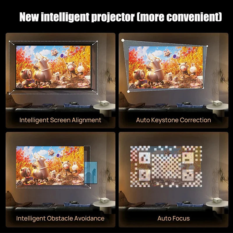 Projector 4K Android with Dual Wifi 6 and Bluetooth Auto Keystone Auto Focus Home Theatre HD Native 1080P Outdoor Movie