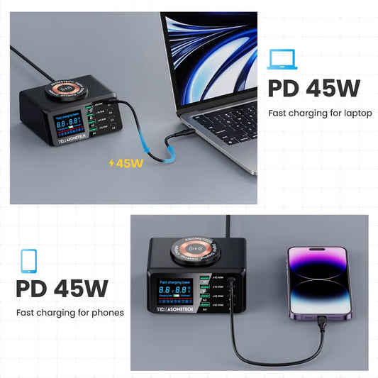 110W USB C Charging Station Magnetic Wireless Charger QC3.0 PPS PD Multi Port Fast Charger for Macbook Laptop Iphone Samsung