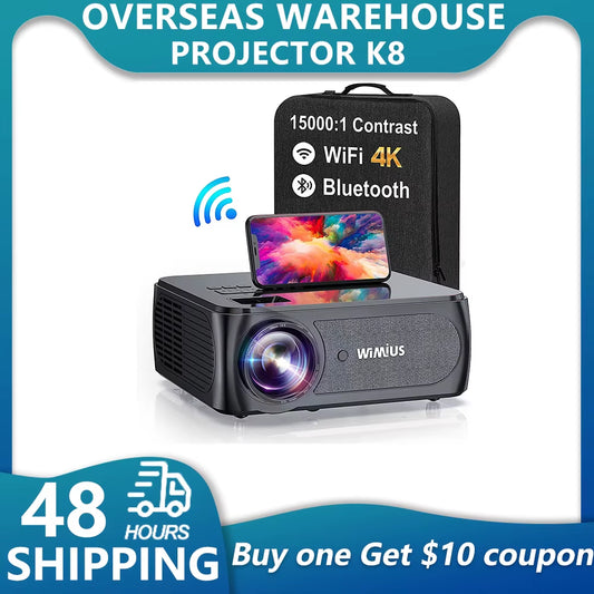 K8 4K Projectors 5G Wifi Bluetooth Full HD Projector Native 1080P 15000 Contrast 4P/4D Keystone Outdoor Video Projector