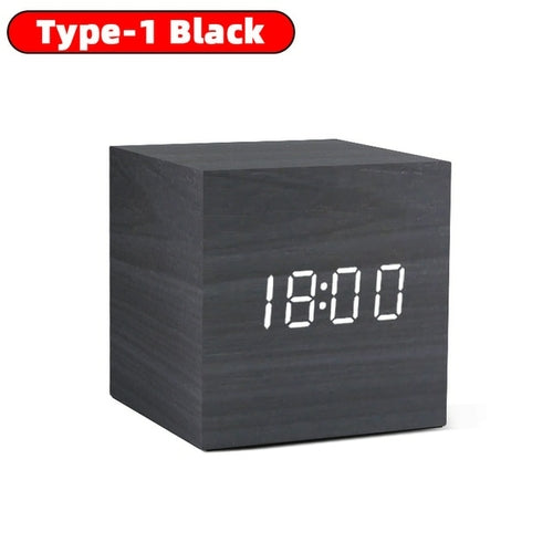 Table Clock Led Digital Wooden Alarm Clock USB AAA Powered Voice Control Desk Clock