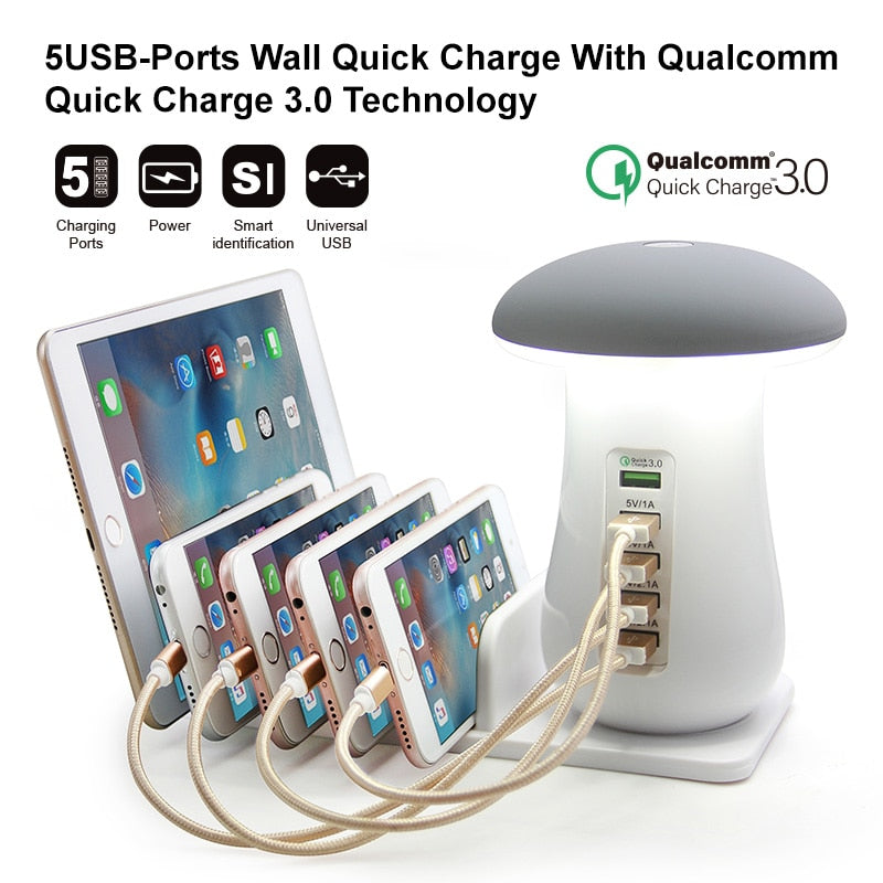 Multi Port Quick Charger 3.0 Mushroom Lamp QC3.0 Fast Charging for