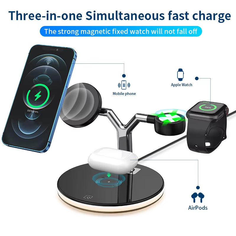 Magnetic 3 in 1 Wireless Charger 30W Fast Charging for Iphone 14 13 12 Pro Max Apple Watch Airpods Pro Charging Dock Station