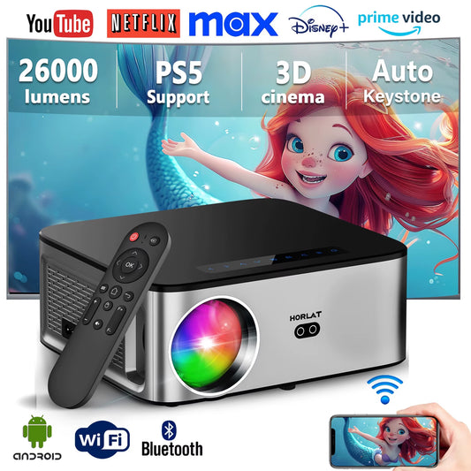 4K Video Projector Wifi 6 Bluetooth 5.0 1100ANSI Auto Focus 6D Keystone Outdoor Projector Portable Home Video Projector
