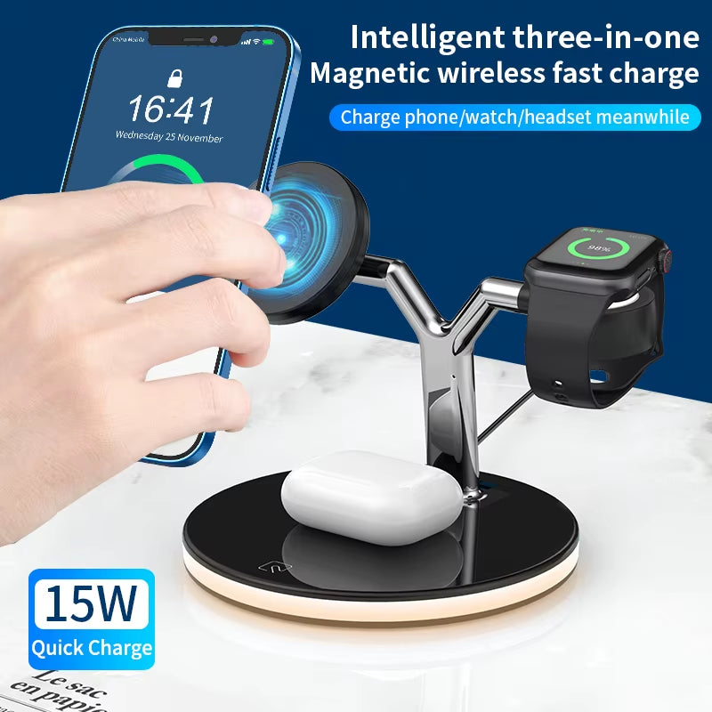 Magnetic 3 in 1 Wireless Charger 30W Fast Charging for Iphone 14 13 12 Pro Max Apple Watch Airpods Pro Charging Dock Station