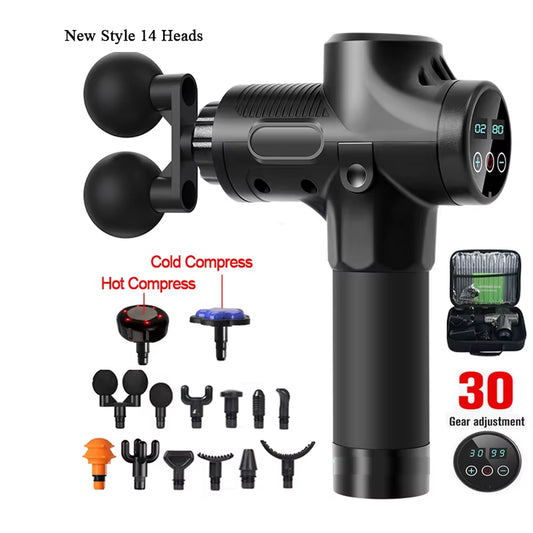Professional Massage Gun with Hot and Cold Compress Head Electric Percussion Fascia Gun Muscle Relax Slimming Shaping Fitness
