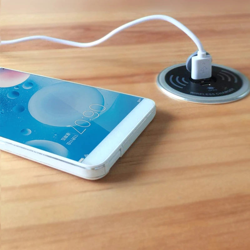 15W USB-C USB-A Quick Charger 3.0 Built in Desktop Device Qi Fast Wireless Charger Embedded Charger