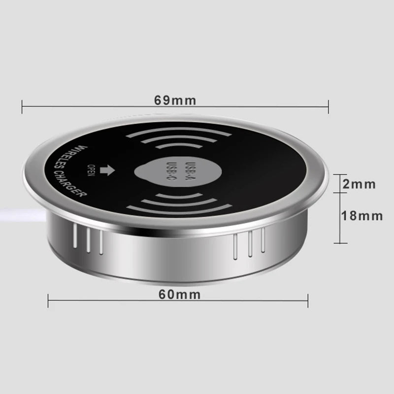 15W USB-C USB-A Quick Charger 3.0 Built in Desktop Device Qi Fast Wireless Charger Embedded Charger