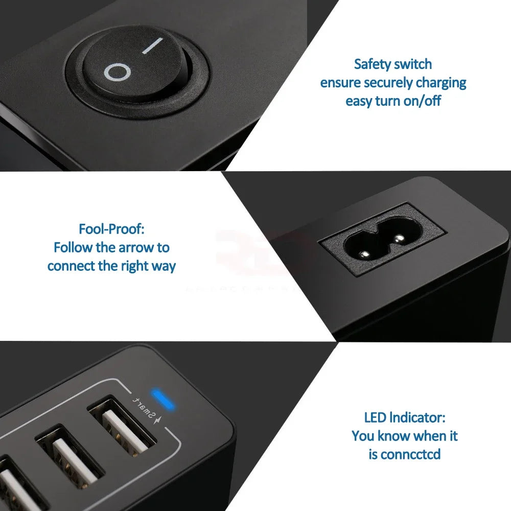 USB Charger 60W 10-Port Station Desktop USB Rapid Charger for Smart USB Charger for Multiple Devices Smart Phone Tablet Laptop