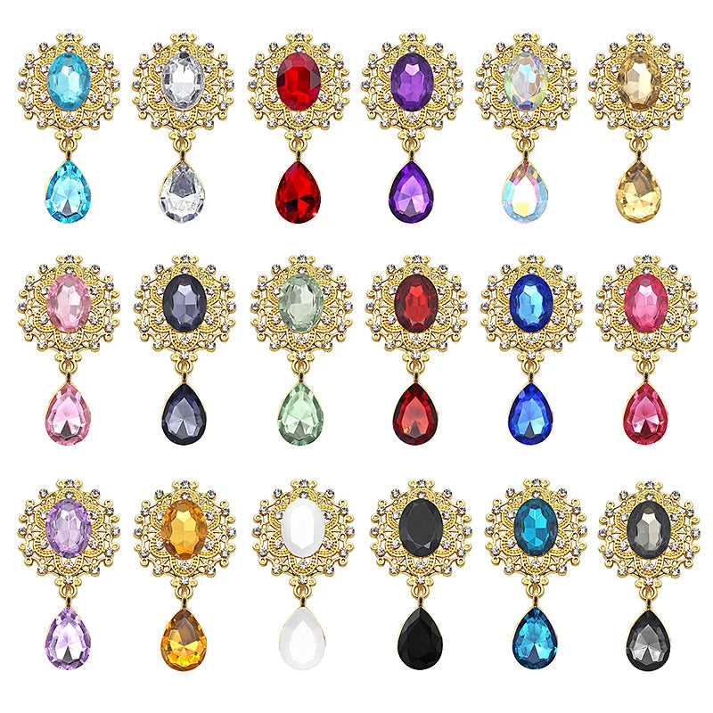 DIY Silver Accessories 5Pcs / Lot 25*45Mm Fashion Rhinestone Alloy Brooch Clothing Decoration Craft Supplies
