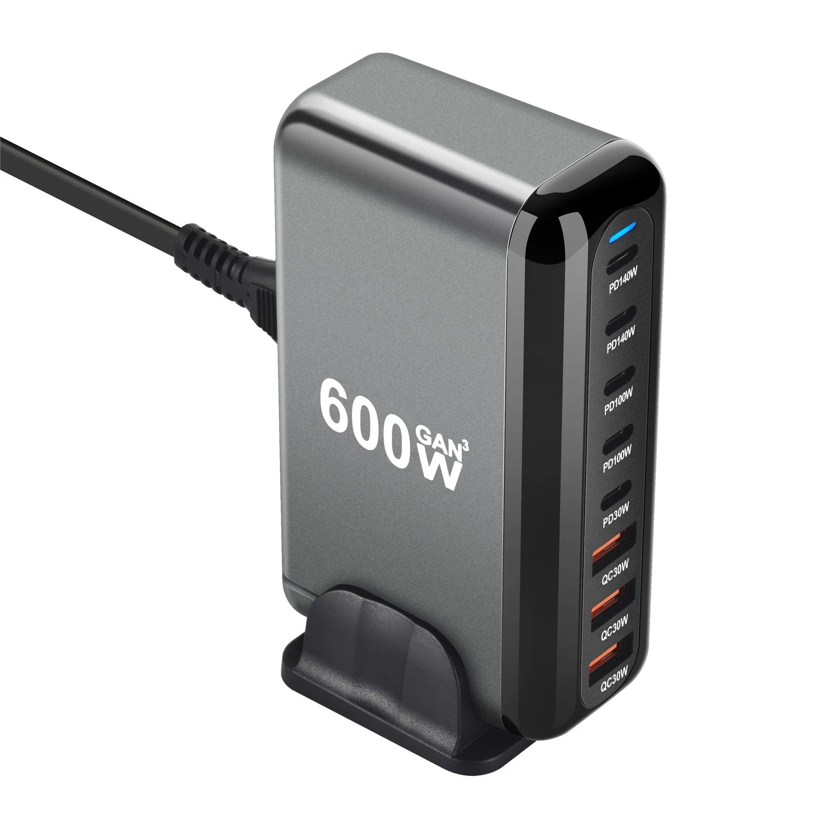 New 600W Gan Fast Charge 3.0 USB Type C Fast Charger with 8 Ports, 5C3A PD Charger for Phones and Tablets, Portable Design
