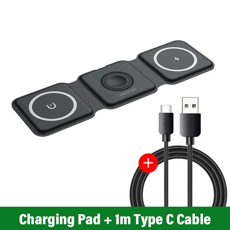 3 in 1 Magnetic Wireless Charger Pad Stand Foldable for Iphone 15 14 13 12 11 Apple Watch Airpods 15W Fast Charging Dock Station