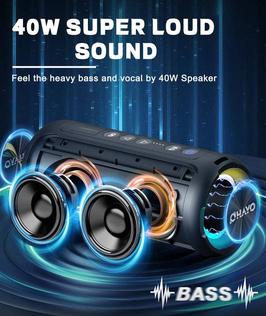 Bluetooth Speakers 40W Enhanced Bass Portable Outdoor Wireless Speaker 