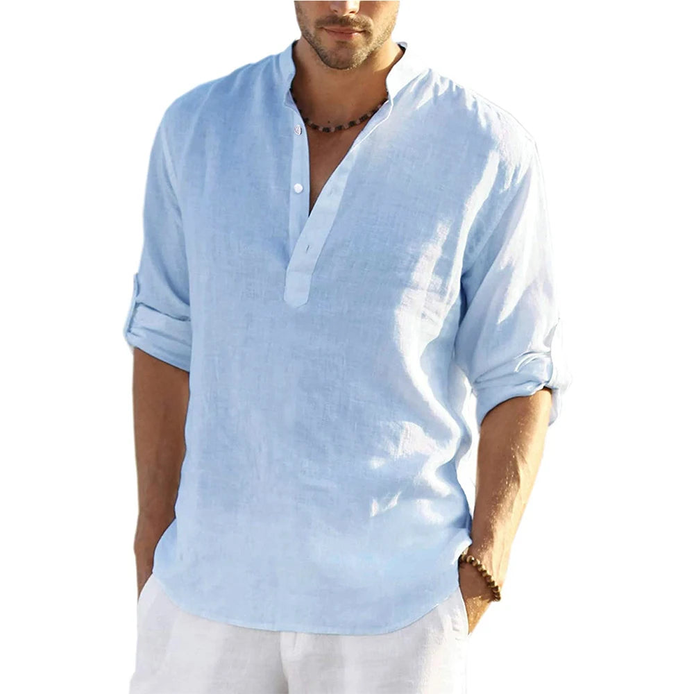 New Men's Casual Cotton Linen Shirt