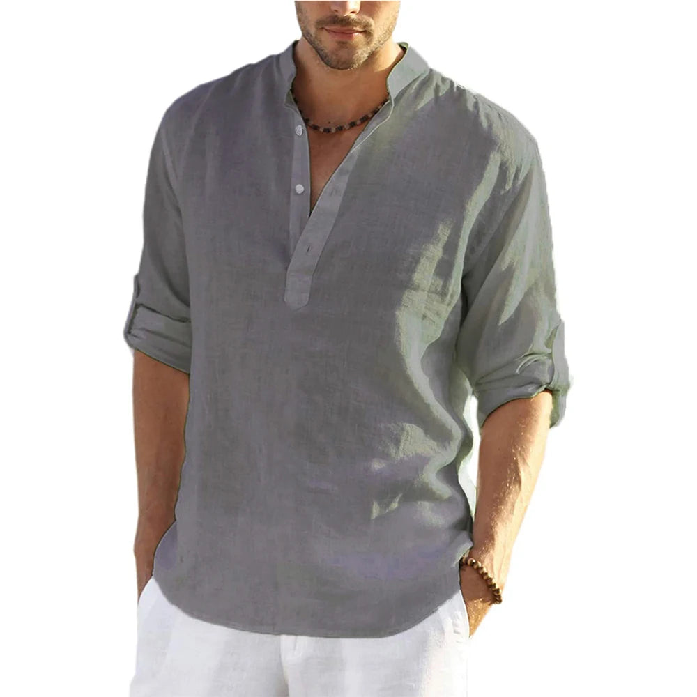 New Men's Casual Cotton Linen Shirt
