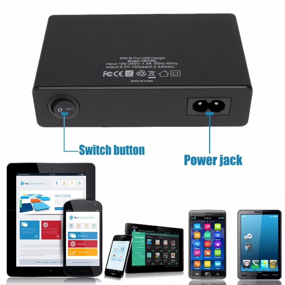 10 Usb Ports Quick Charge Charger Station Dock With Cable 50w Us Au Eu