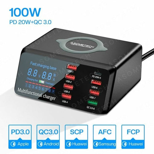 110W Multi USB Charger Wireless Charger PPS QC PD USB C Fast Charging