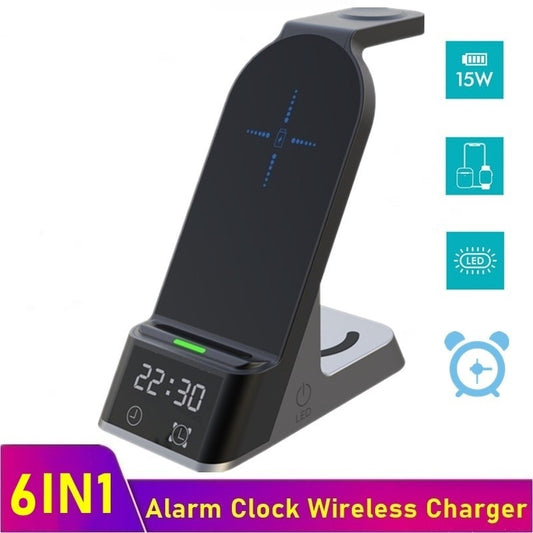 15W Alarm Clock Qi Wireless Charger For Iphone XS 11 12 13 Pro Max