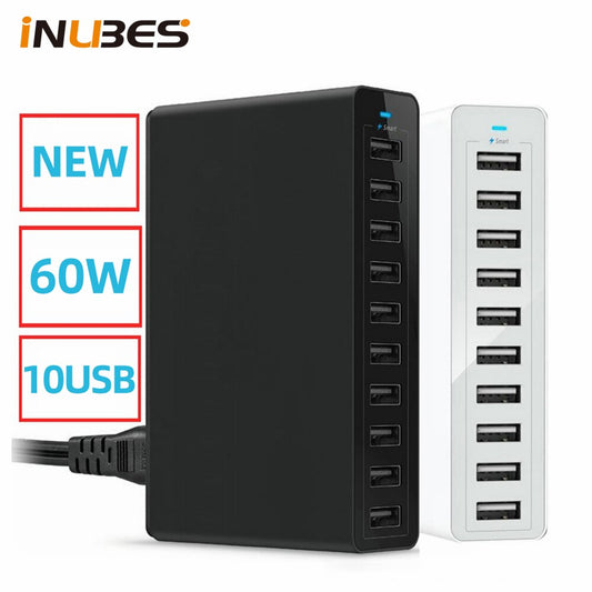 60w Fast 10 Ports Usb Charger For Iphone Ipad Kindle Samsung Xiaomi