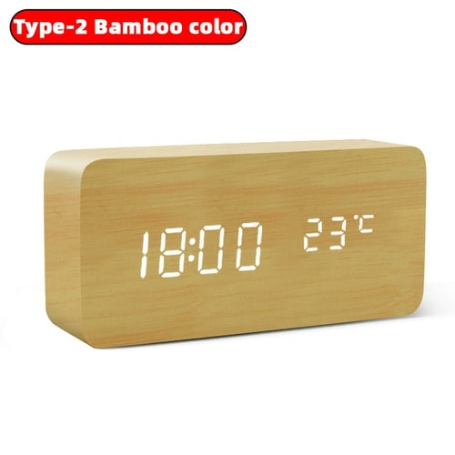 Table Clock Led Digital Wooden Alarm Clock USB AAA Powered Voice Control Desk Clock