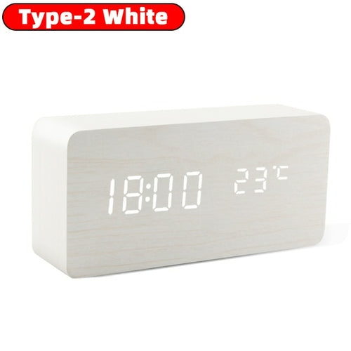 Table Clock Led Digital Wooden Alarm Clock USB AAA Powered Voice Control Desk Clock