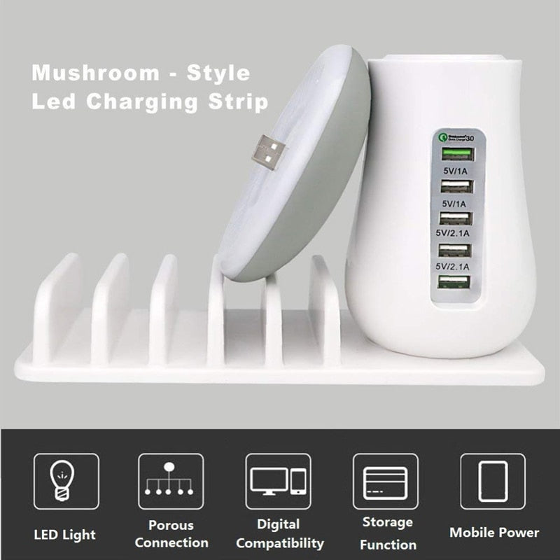 Multi Port Quick Charger 3.0 Mushroom Lamp QC3.0 Fast Charging for