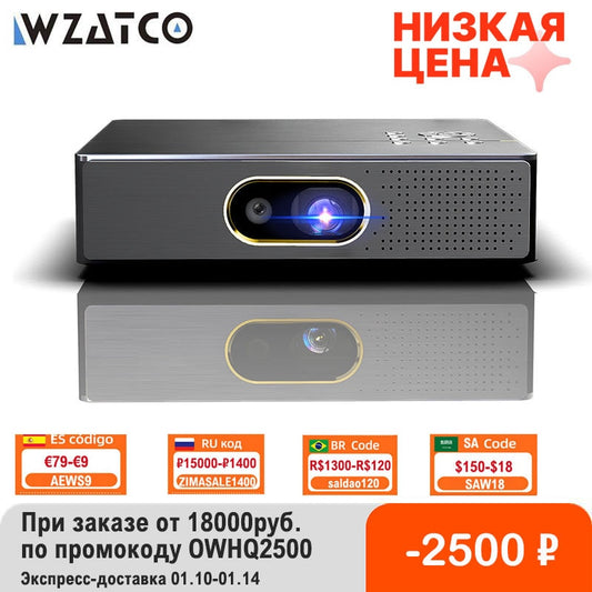 WZATCO S5 Portable MINI DLP 3D Projector 4K 5G WIFI Smart Android9.0